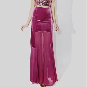 Dolls Kill Pink Velvet and Mesh Maxi Skirt